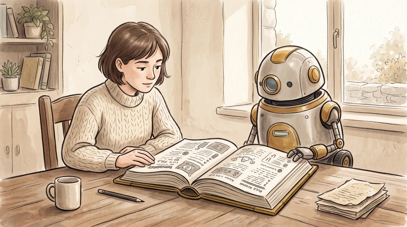 A person and an AI reading a shared rulebook